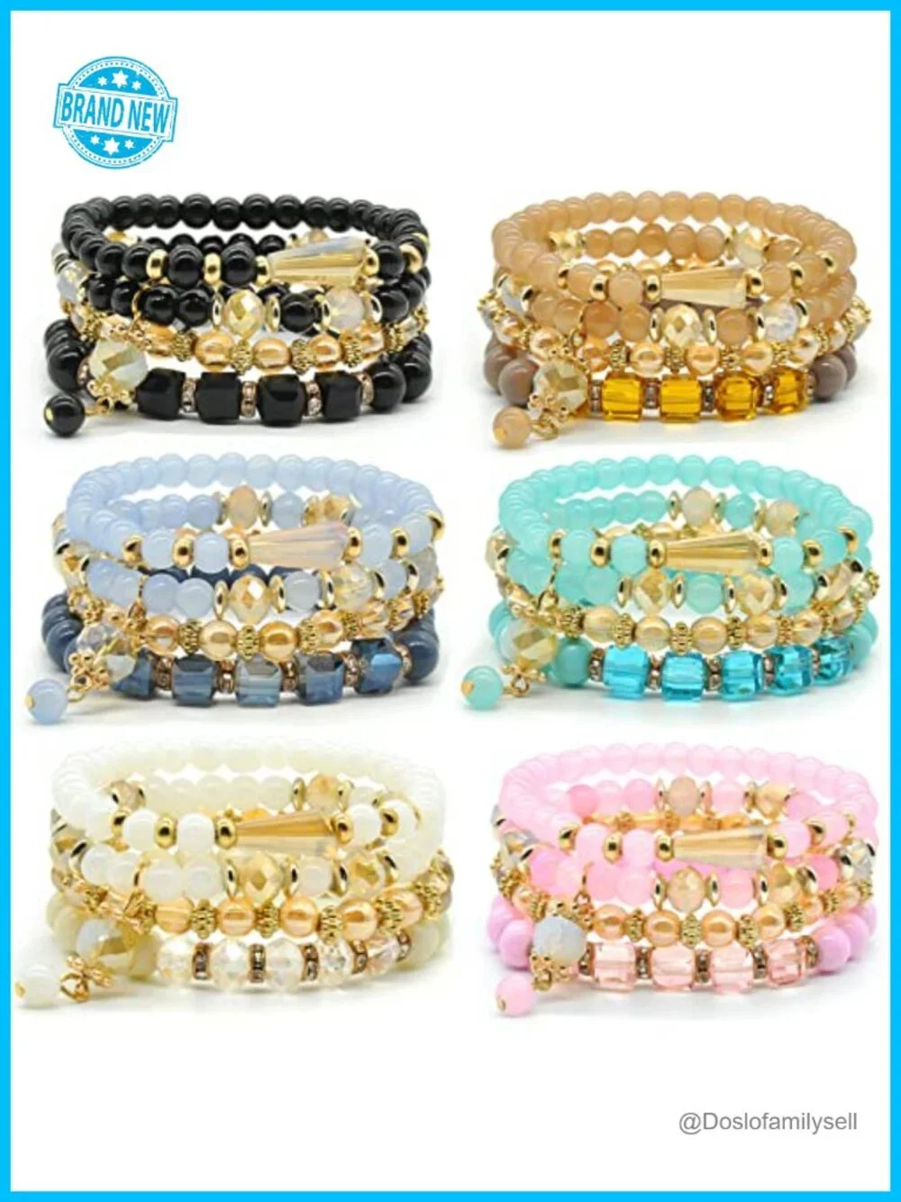6 Sets Stackable Stretch Beaded Bracelets Bohemian Jewelry Set